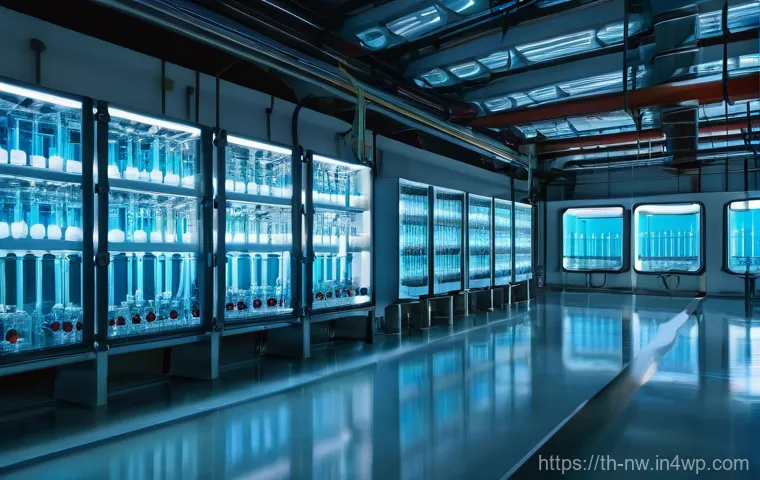 전 세계 담수화 시설 현황 비교 - **Prompt:** A futuristic and hopeful scene depicting a large-scale, advanced desalination plant situ...