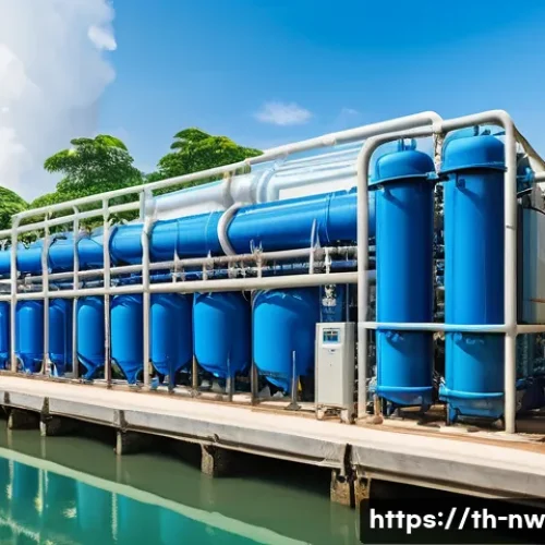 Home 33 담수화 기술과 해양 생태계 보호 - A modern reverse osmosis desalination plant located in a coastal community in southern Thailand, sho...
