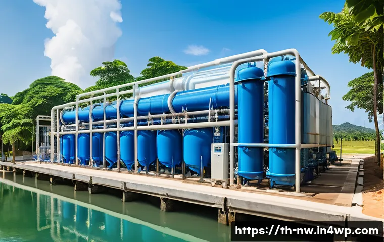 담수화 기술과 해양 생태계 보호 - A modern reverse osmosis desalination plant located in a coastal community in southern Thailand, sho...